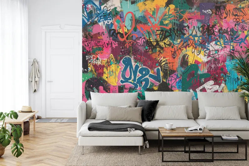 Graffiti Street Wallpaper Mural, Urban Abstract Art, Easy-Install