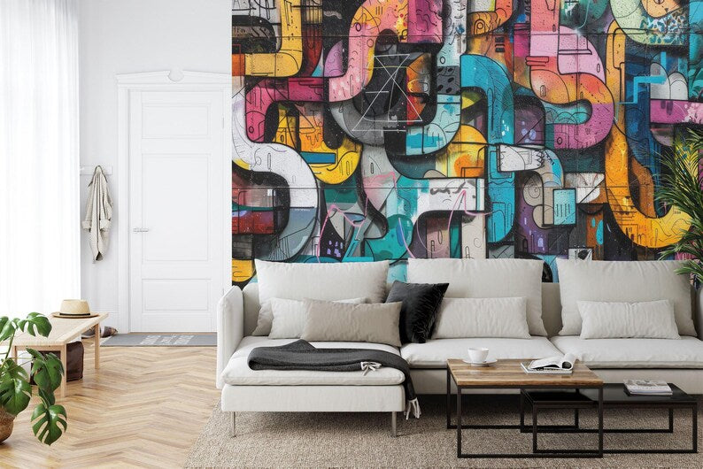 Graffiti Street Wallpaper Mural, Urban Abstract Art