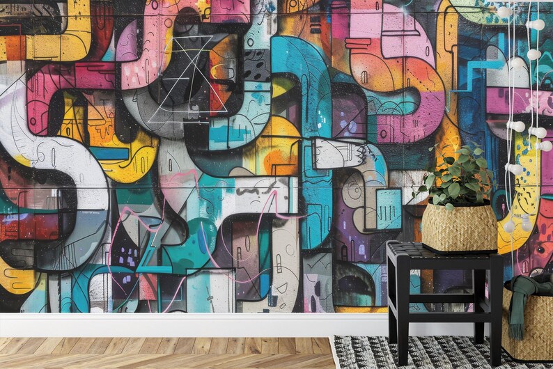 Graffiti Street Wallpaper Mural, Urban Abstract Art