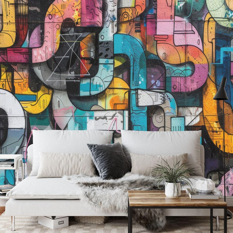 Graffiti Street Wallpaper Mural, Urban Abstract Art