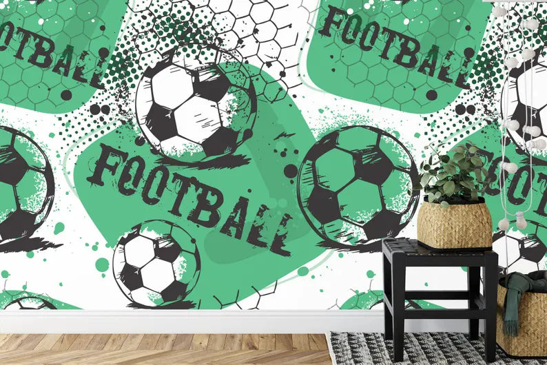 Football Soccer Wallpaper Mural, Boys Room Decor