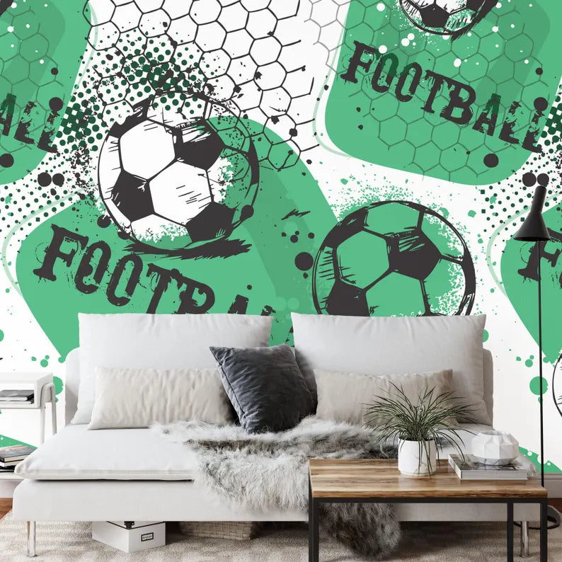 Football Soccer Wallpaper Mural, Boys Room Decor