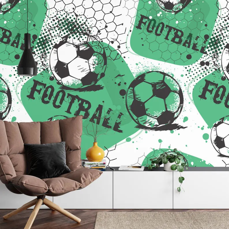 Football Soccer Wallpaper Mural, Boys Room Decor