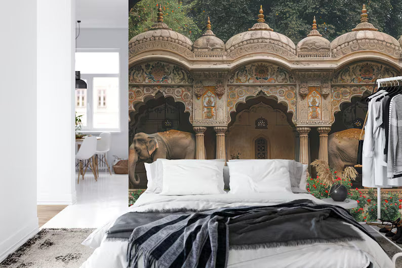Mughal Elephant Wallpaper Mural, Indian Home Decor