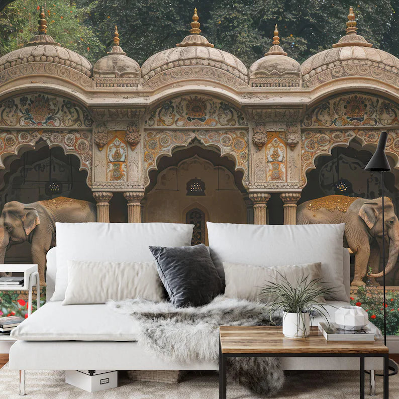 Mughal Elephant Wallpaper Mural, Indian Home Decor
