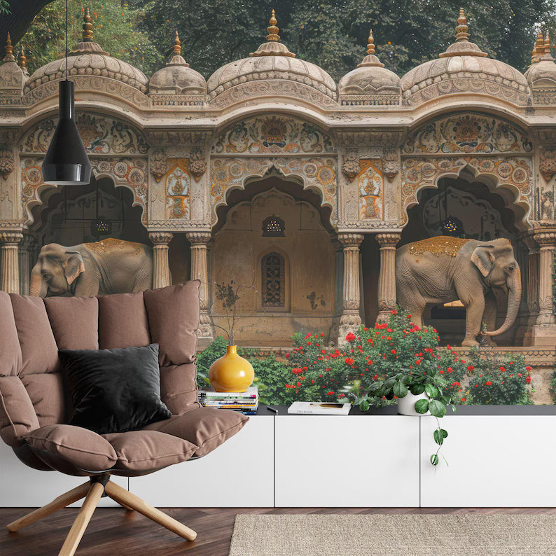 Mughal Elephant Wallpaper Mural, Indian Home Decor
