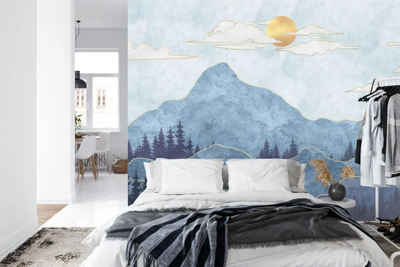 Mountains and Trees Nursery Wallpaper Mural Art Print