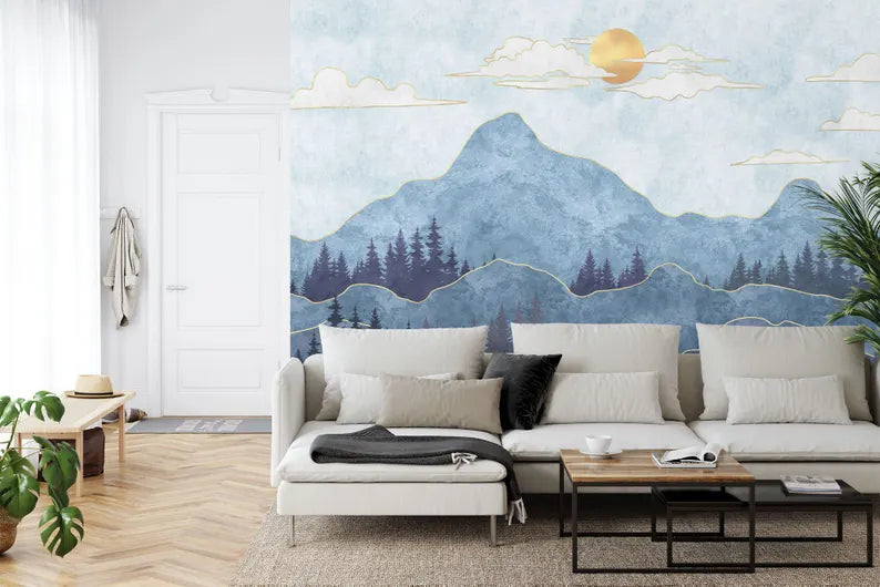 Mountains and Trees Nursery Wallpaper Mural Art Print