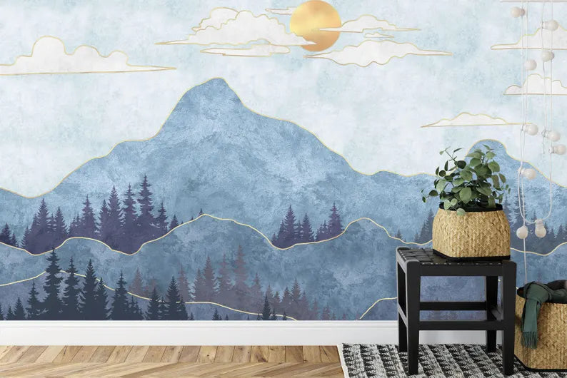 Mountains and Trees Nursery Wallpaper Mural Art Print