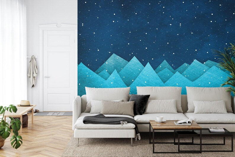 Mountains Starry Night Nursery Mural Art Print