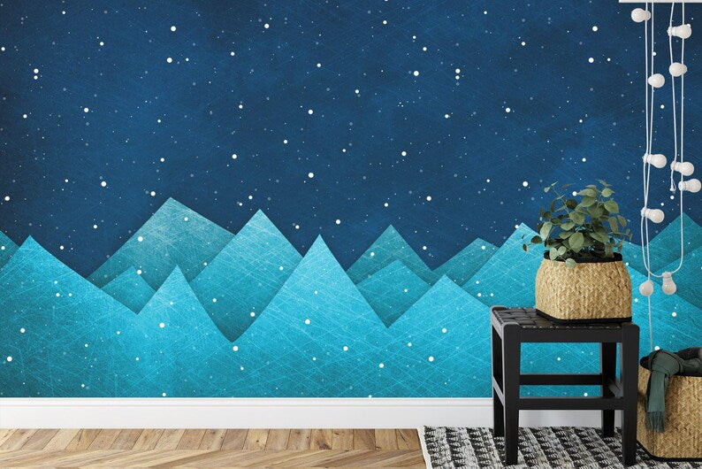 Mountains Starry Night Nursery Mural Art Print