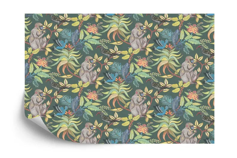 Vintage Monkey Flowers Tropical Wallpaper Mural