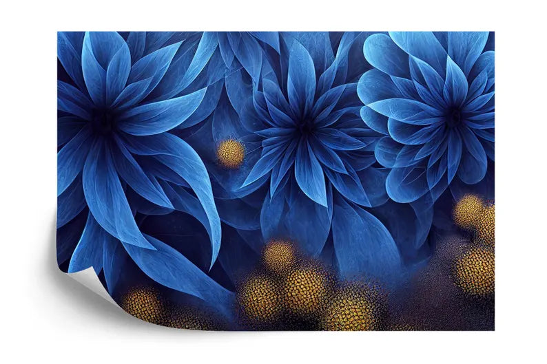 Prussian Blue Floral Fractal Wall Mural Wallpaper