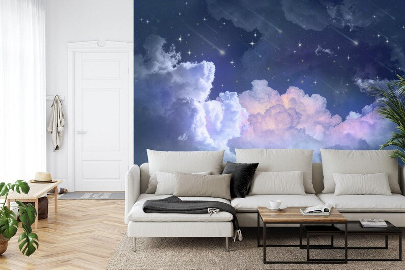Falling Stars Nursery Wallpaper Mural Art Print