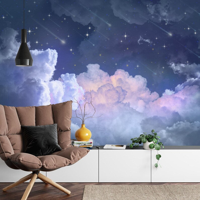 Falling Stars Nursery Wallpaper Mural Art Print