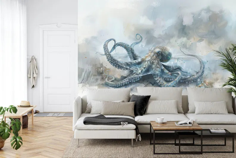 Watercolor Octopus Wall Mural Kids Nursery Decor