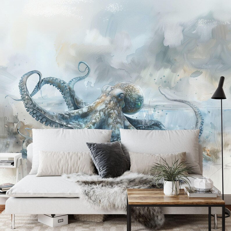 Watercolor Octopus Wall Mural Kids Nursery Decor