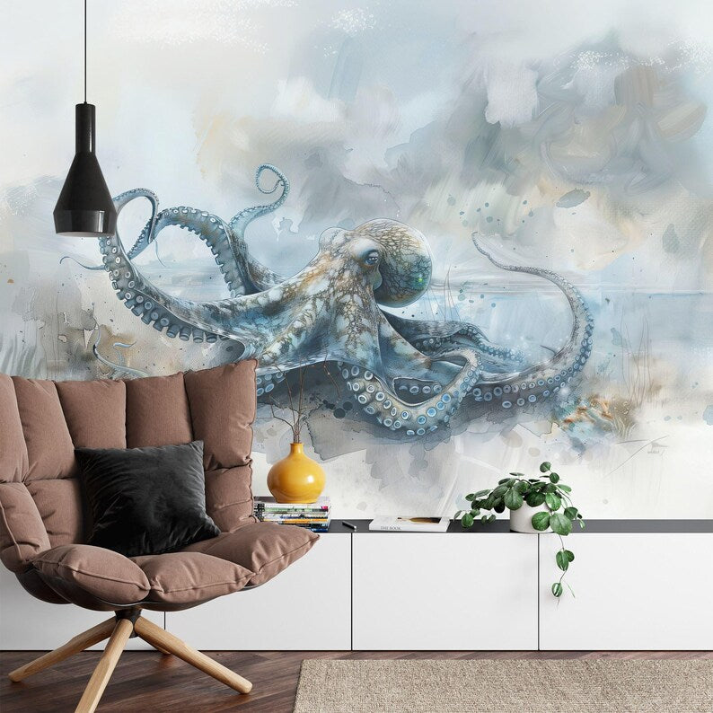 Watercolor Octopus Wall Mural Kids Nursery Decor