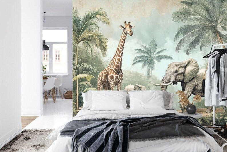 Jungle Animals Wallpaper Mural Kids Nursery Decor