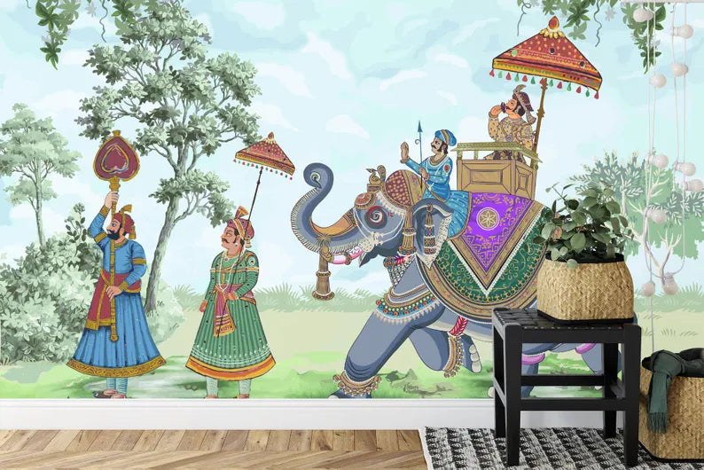 Mughal Emperor Elephant Mural | Indian Art Print