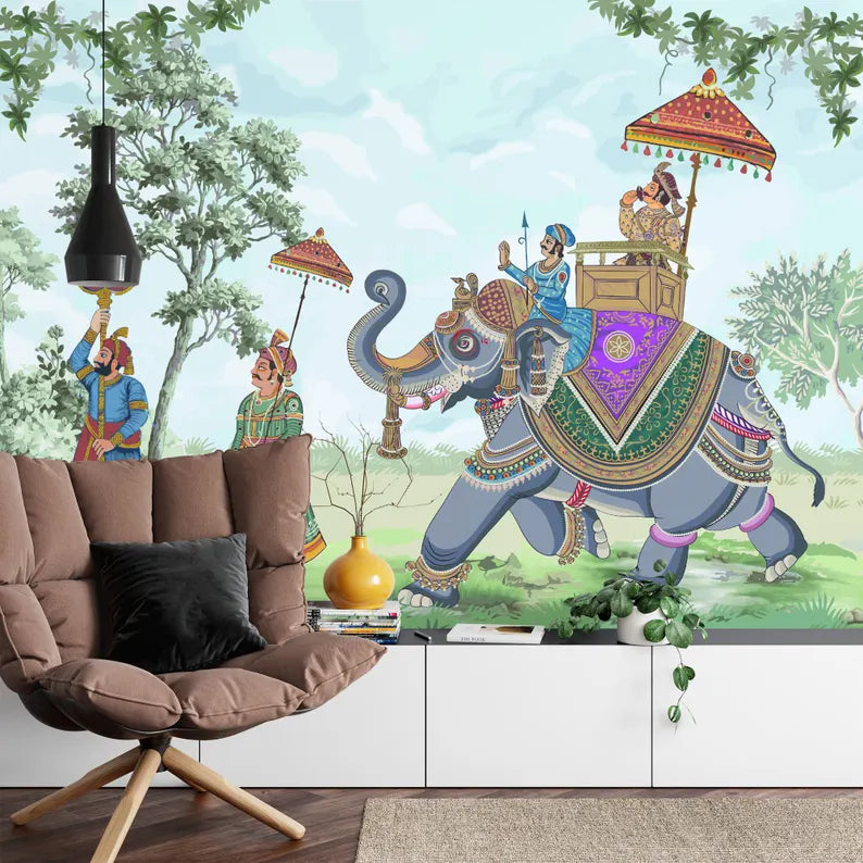 Mughal Emperor Elephant Mural | Indian Art Print