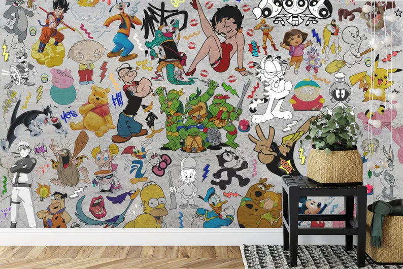 Cartoon Graffiti Wallpaper Mural, Kids Teenage Wall Decor