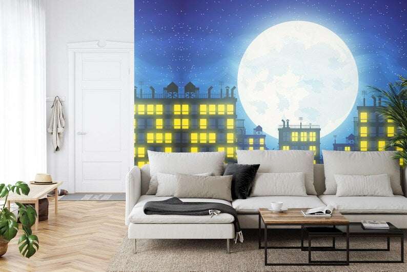 Comic Cityscape Wallpaper Mural, Kids Room Decor
