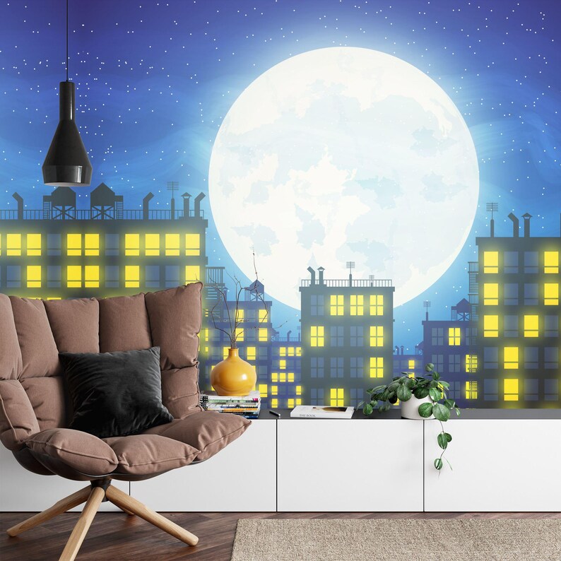 Comic Cityscape Wallpaper Mural, Kids Room Decor