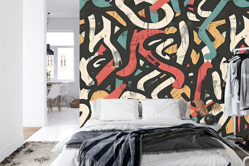 Grunge Graffiti Wall Decal, Vivid Teen Room Art