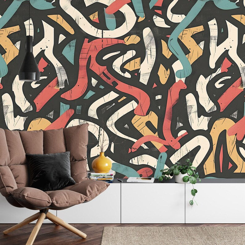 Grunge Graffiti Wall Decal, Vivid Teen Room Art