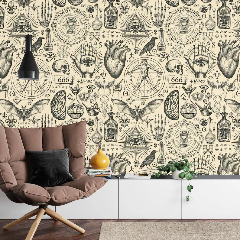 Esoteric Alchemy Wallpaper Mural: Vintage Witchcraft