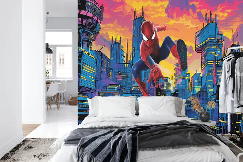 Kids Superhero Cityscape Wall Mural