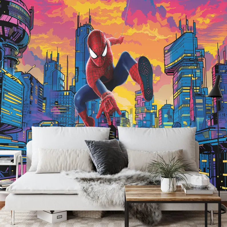 Kids Superhero Cityscape Wall Mural