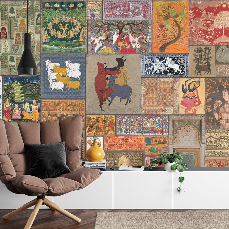 Mughal Art Wallpaper Mural, Traditional Indian Painting