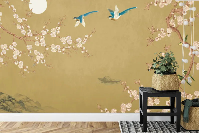 Chinoiserie Wallpaper Birds and Blossoms Mural