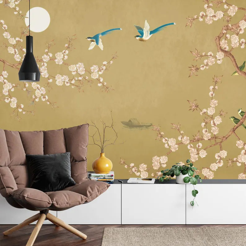 Chinoiserie Wallpaper Birds and Blossoms Mural