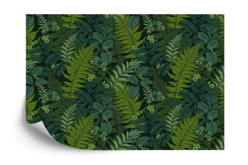 Fern Leaves and Night Butterflies Wallpaper Mural