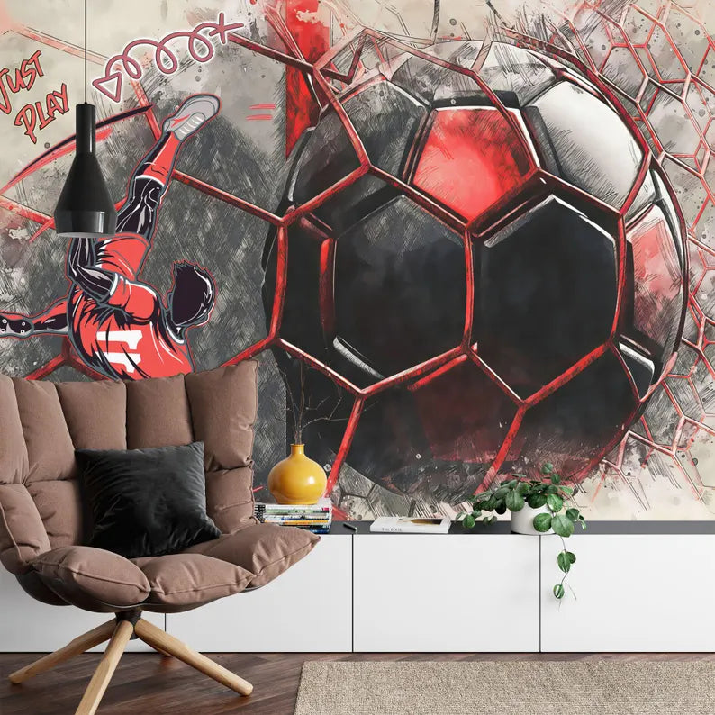 Football Soccer Mural, Boys Room Decor Art Print