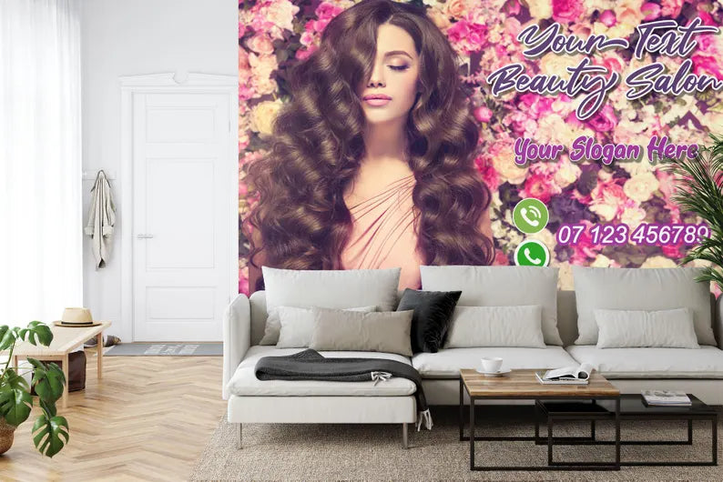 Wallpaper, Personalized Hair Salon Decor, Custom Name Beauty Salon