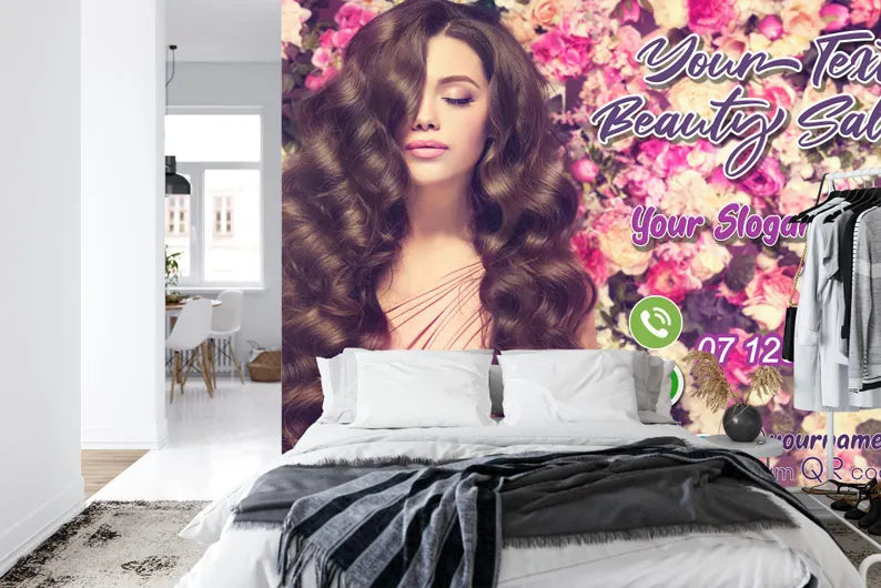 Wallpaper, Personalized Hair Salon Decor, Custom Name Beauty Salon