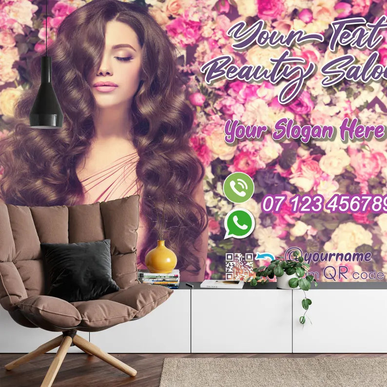 Wallpaper, Personalized Hair Salon Decor, Custom Name Beauty Salon