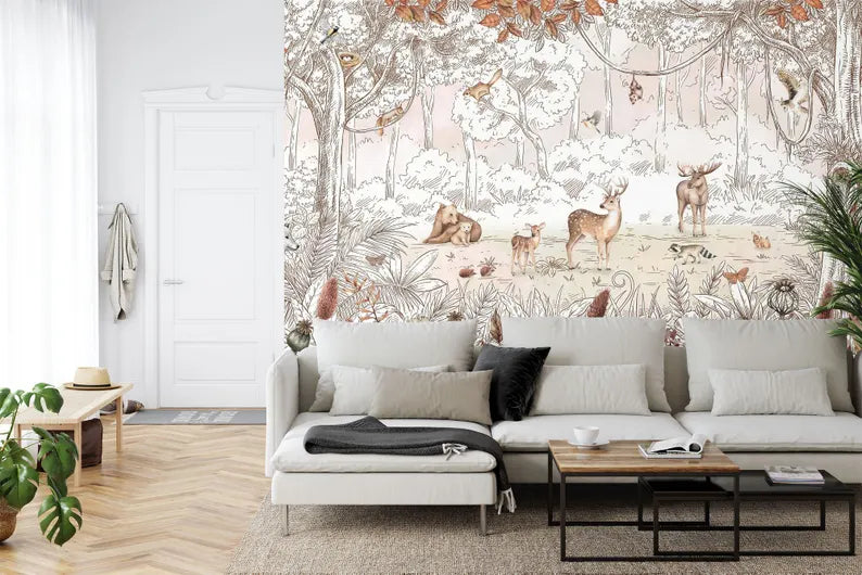 Autumn Forest Animals Nursery Wallpaper Mural
