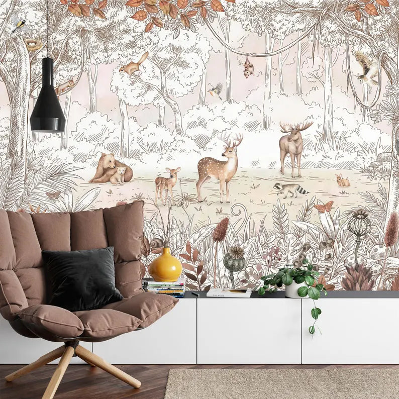 Autumn Forest Animals Nursery Wallpaper Mural