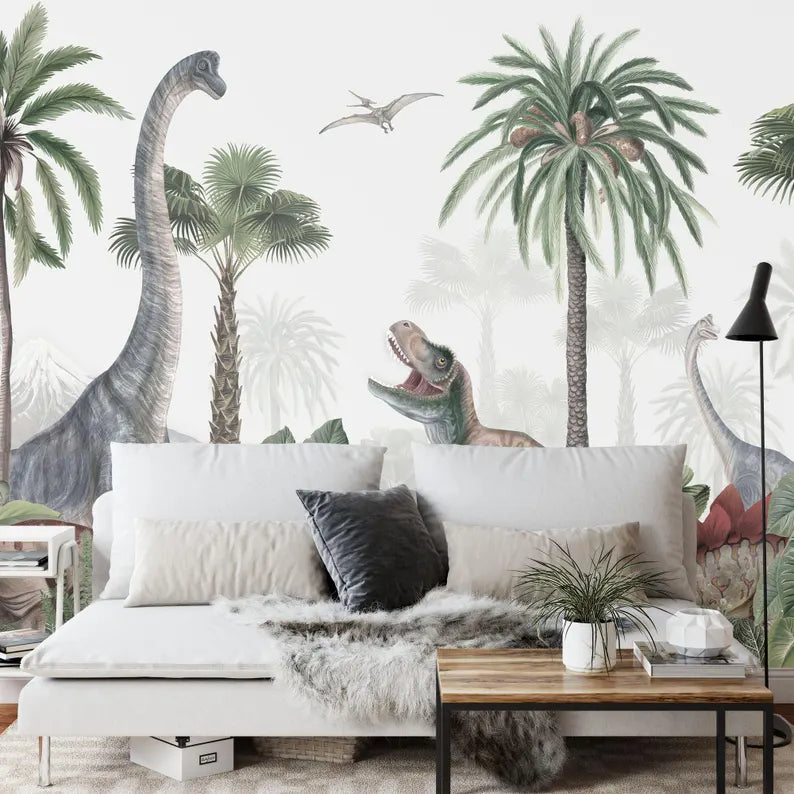 Dinosaur Jungle Wallpaper Mural, Kids Room Decor