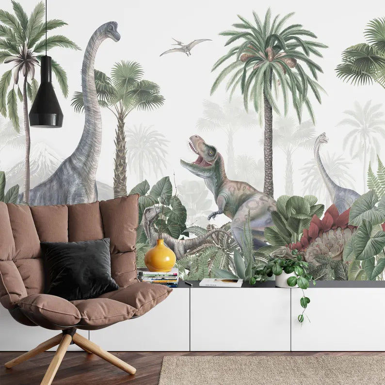 Dinosaur Jungle Wallpaper Mural, Kids Room Decor