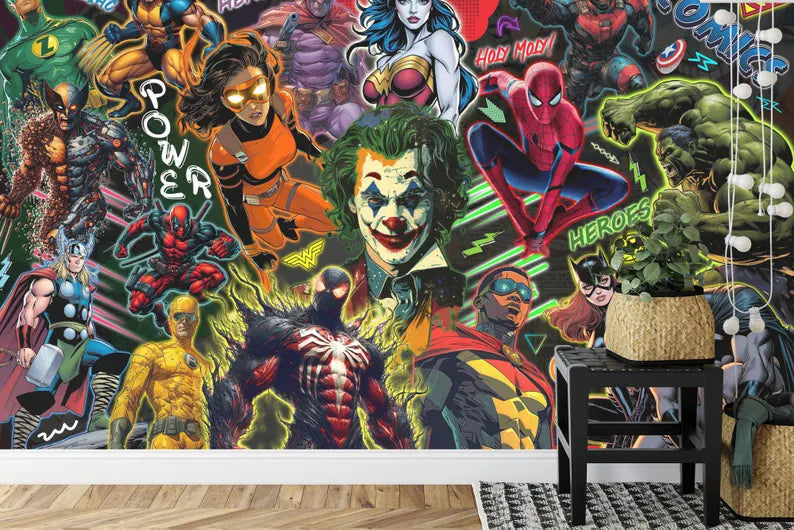 Superhero Comic Book Wallpaper Mural, Kids Room Decor