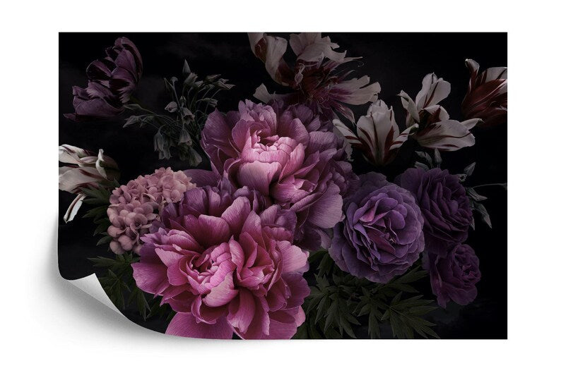 Baroque Peonies Wallpaper Mural, Rich Deep Colors