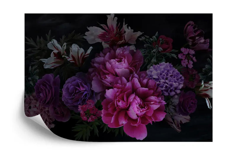 Baroque Peony Flower Wall Mural, Rich Deep Colors