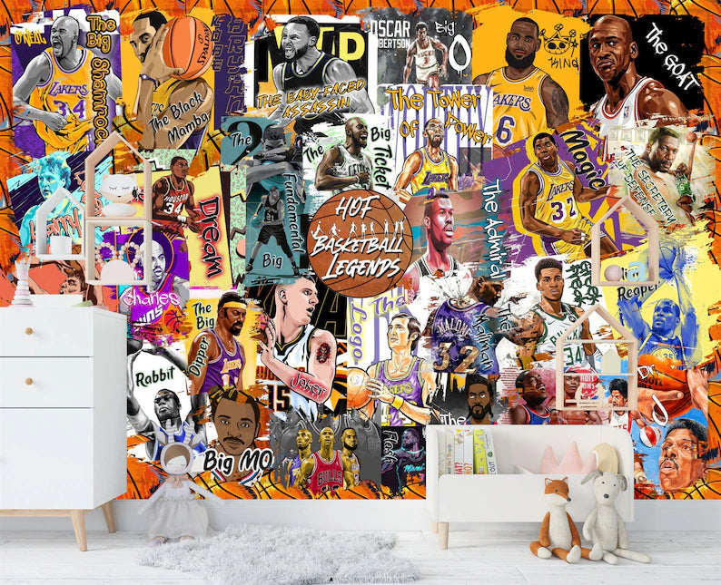 Basketball Legends Wallpaper Mural Boys Room Decor