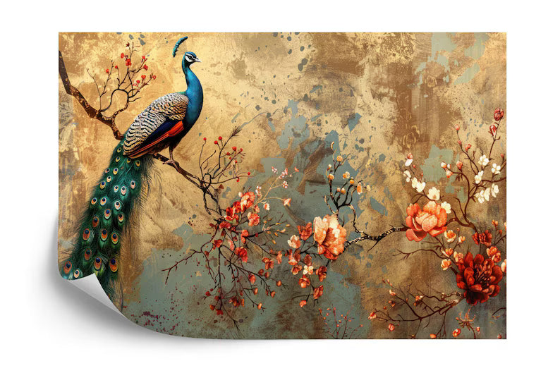 Wallpaper, Peacock Floral Garland Art Print